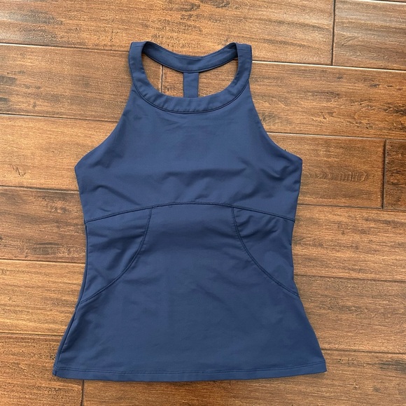 FILA Navy High Neck Athletic Tank Top Built-in Bra Tennis Yoga Small - Picture 3 of 9